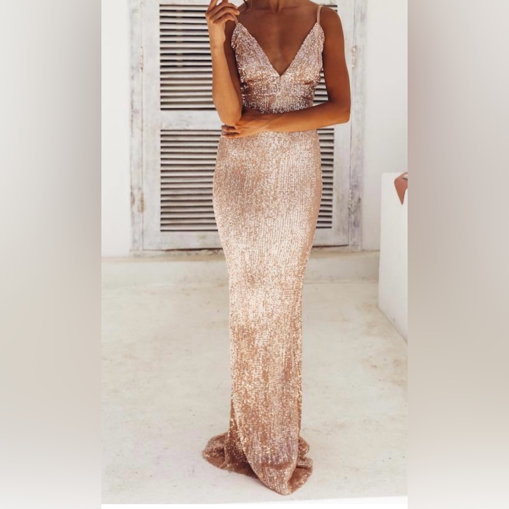 Hello Molly Rose Gold Sequin maxi Dress